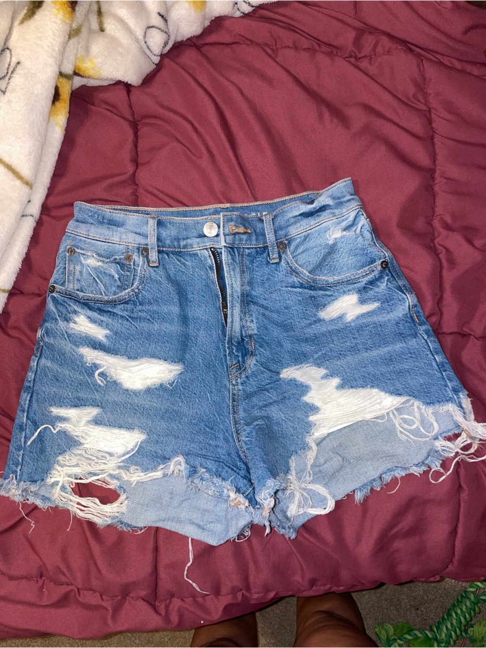 American Eagle Outfitters Distressed Light Blue Denim Shorts
